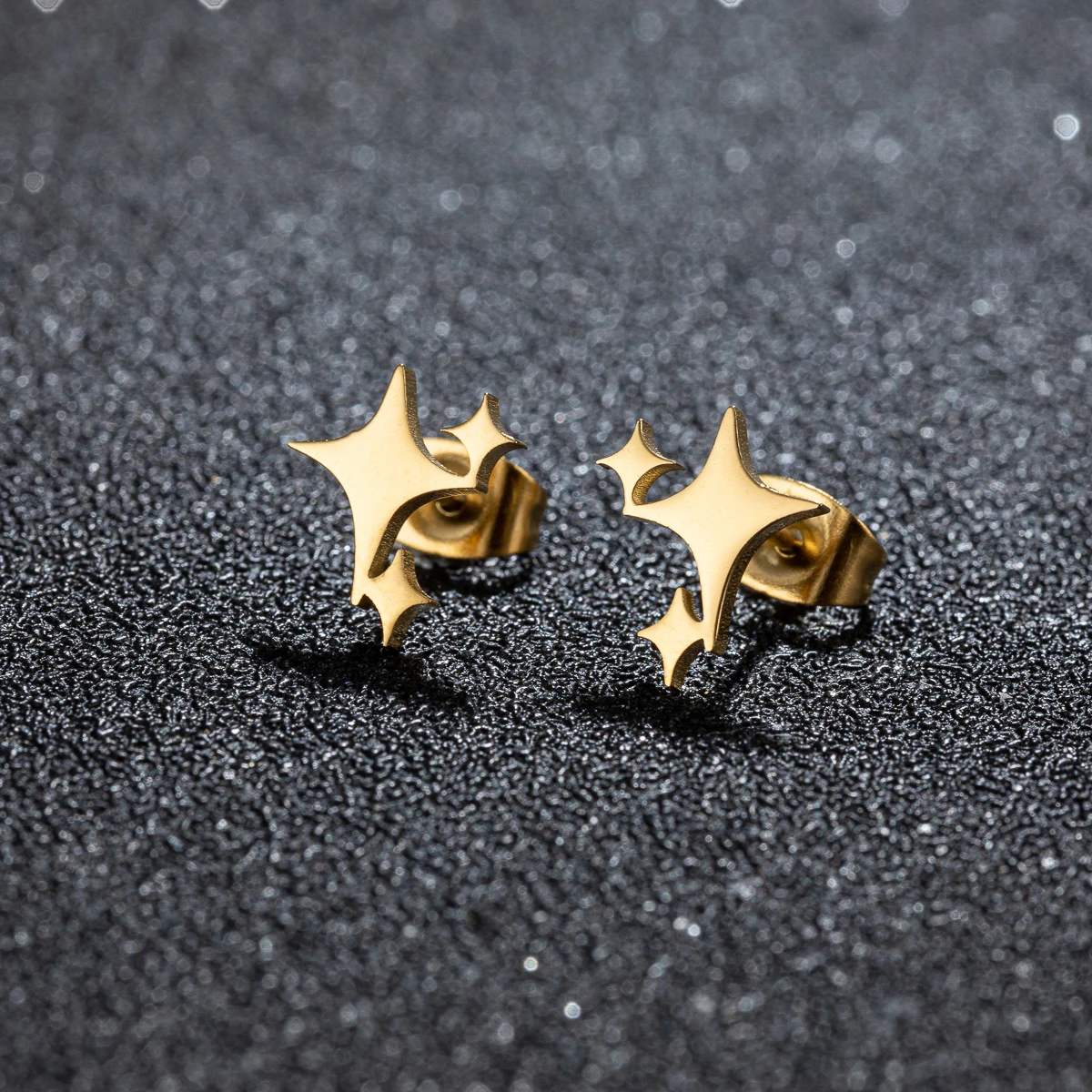 1 Pair 2024 Fashion Stainless Steel Cross Star Stud Earrings for Women Girl Korean Four-Pointed Star Personality Earrings Jewel