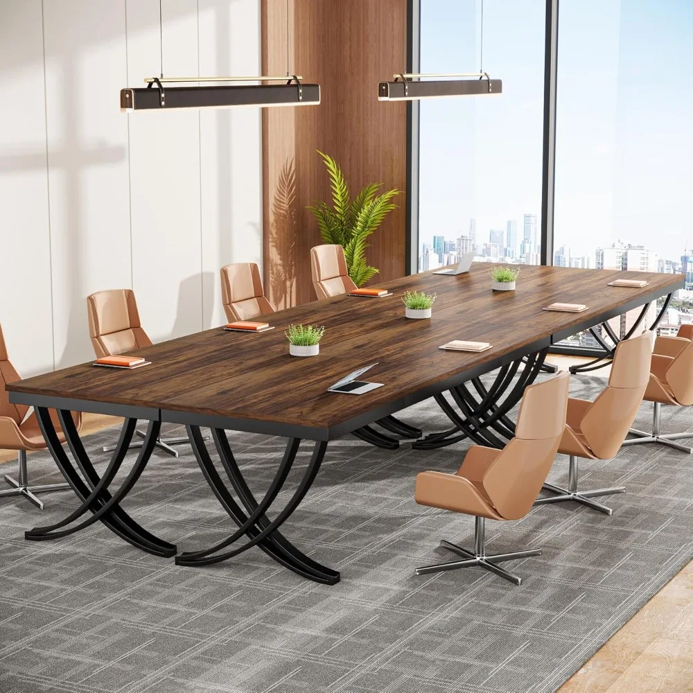 Conference Table for 8-10 People,27.5"D X 78.8"W X 29.5"H with Strong Metal Frame, Business Furniture ,Brown