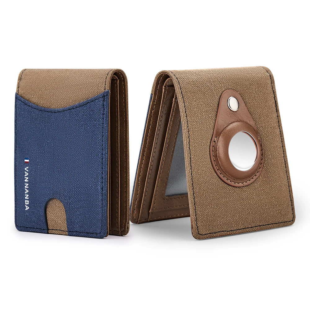 

VANNANBA Wallet for Men Youths Cowboy Air Tag Canvas Leather RFID Credit Card Holder Slim