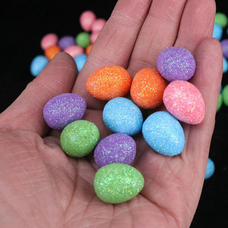 80pcs/bag Colorful Foam Bird Pigeon Eggs Glitter Easter Eggs DIY Craft Happy Easter Decorations Kids Gifts Home Decor Supplies