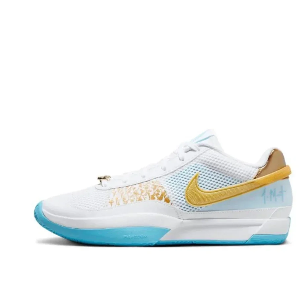 Nike New Listing JA 1 Sneakers  Low Top Basketball Shoes Comfortable Shock Absorption Wear White and Blue Color Scheme