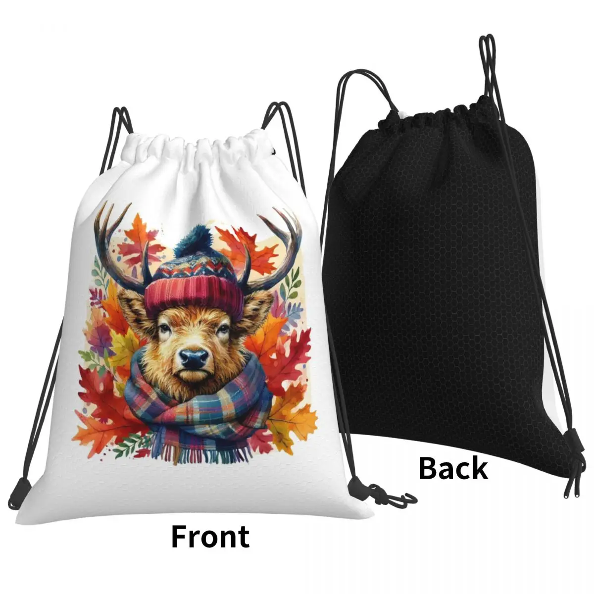 Scottish Highland Stag Fall Season Autumn Leaves Backpacks Multi-function Drawstring Bags Storage Bag Book Bags for Man Woman