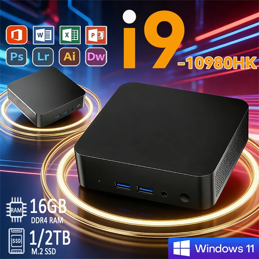 Mini PC Windows 11 Pro Intel Core I9 8950HK 16GB DDR4 1TB SSD PC Gamer Computer Dual WIFI 6 BT5.2 4K HD Mini Gaming Pc Desktop