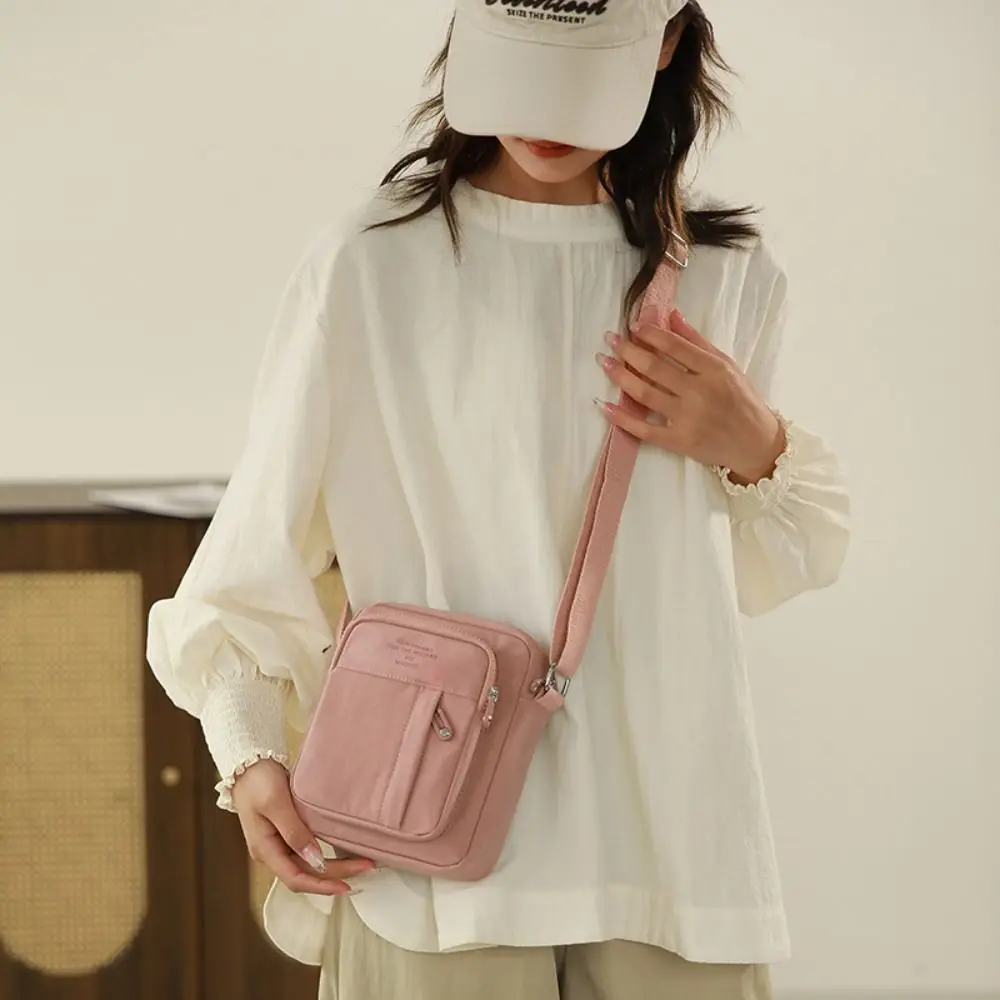 

Casual Solid Color Nylon Shoulder Bag Multi Pocket Multi-layer Phone Bag Lightweight Square Bag Crossbody Bag Women