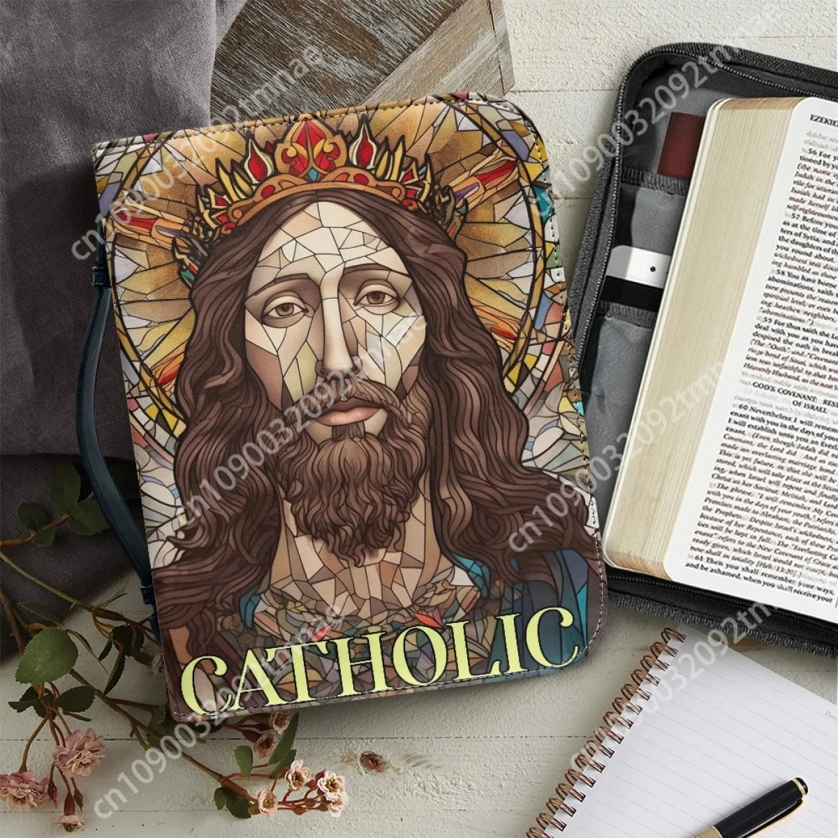 

God Jesus Pattern Print Bible Bag Women's Leather Handbags Custom Christianity PU Bible Cover Case Portable Bible Storage Bags