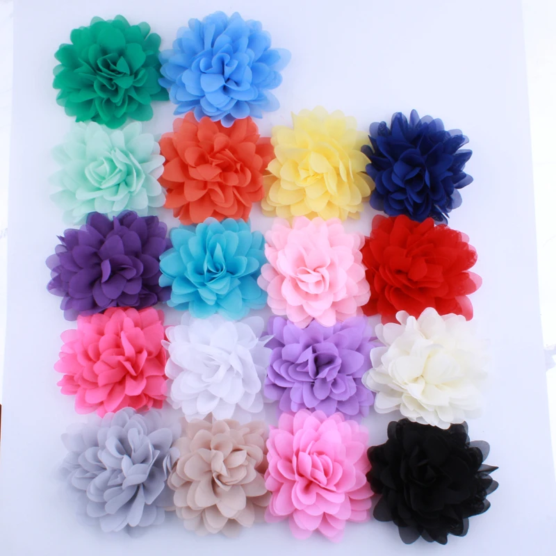 

20PCS 9.5CM Big Solid Bright Color Chiffon Flowers For Hair Clips Petal Peony Fabric Flowers For Headwear Accessories