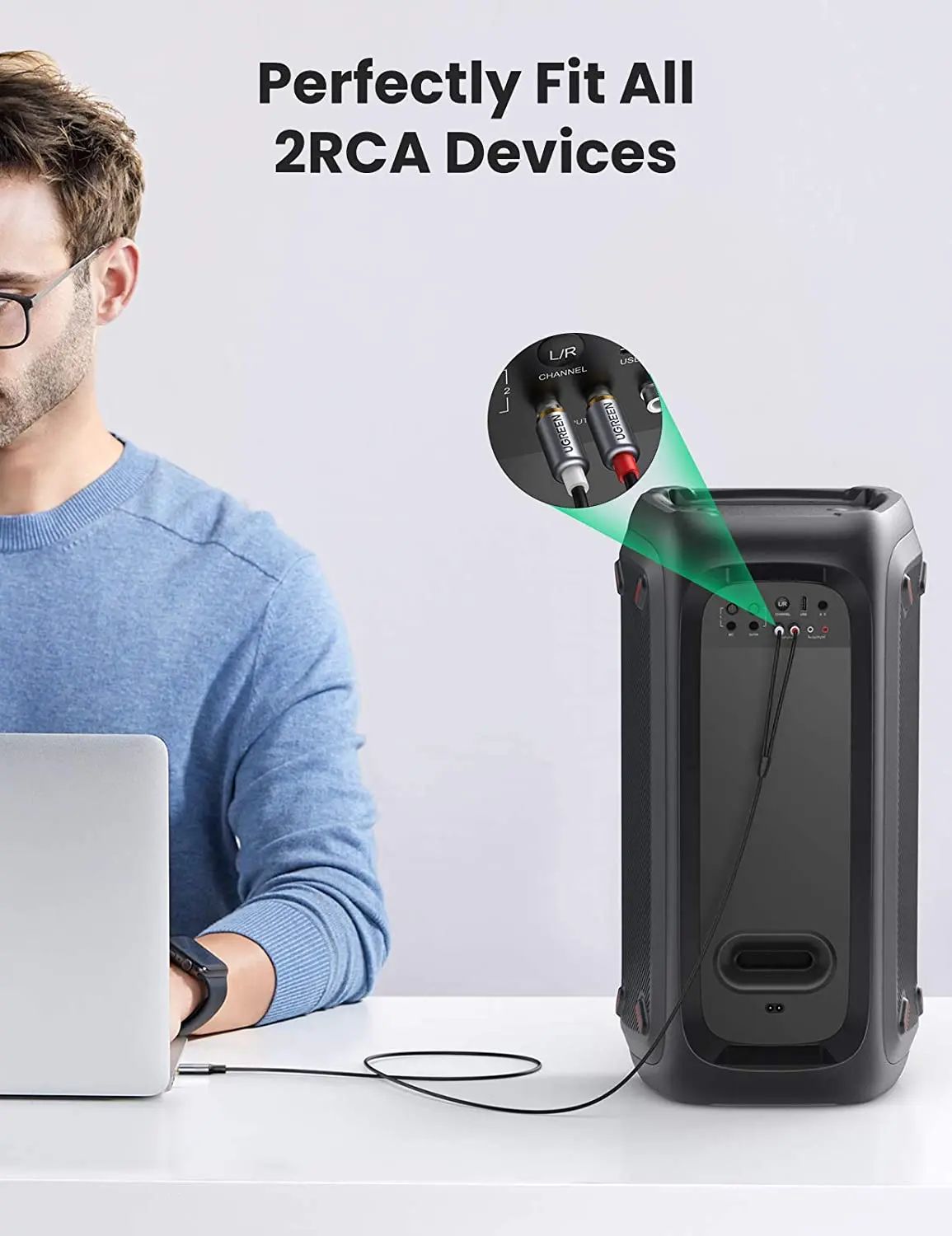 UGREEN USB C to RCA Audio Cable Type C to 2RCA Male Jack Plug Adapter Car Auxiliary Stereo Speaker Amp Cord - view 2