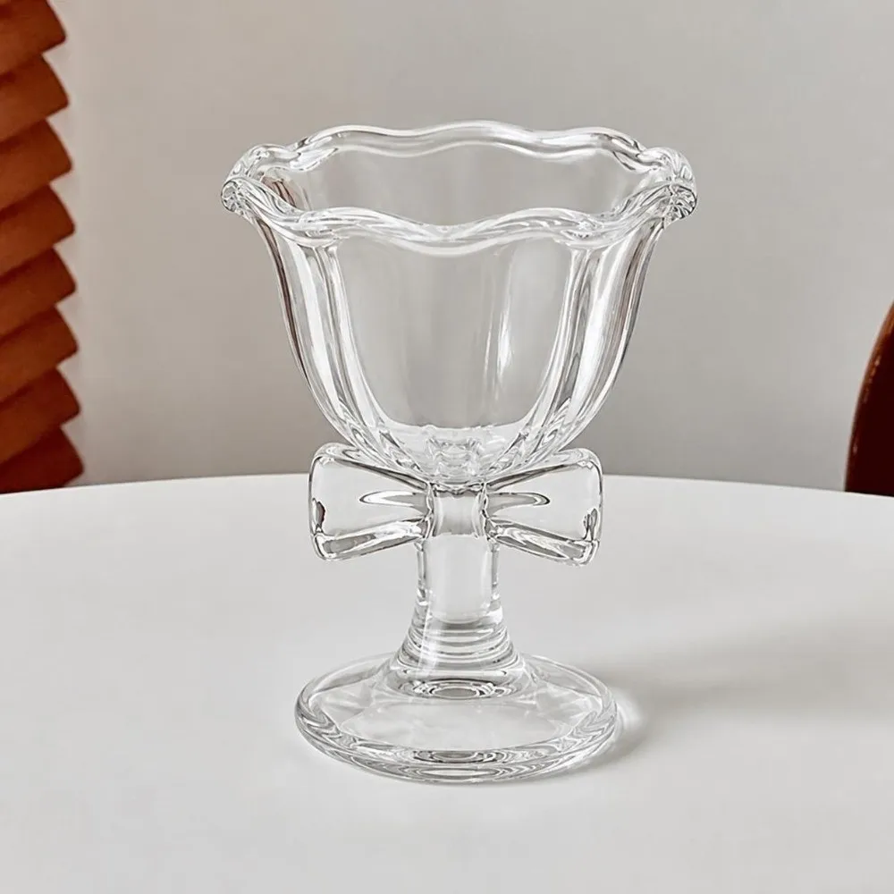 2 Pcs Cute Large Size Bow Glass Cup High Borosilicate Transparent Glass Goblet Bow Handle Heat-resistant Cup for Girls