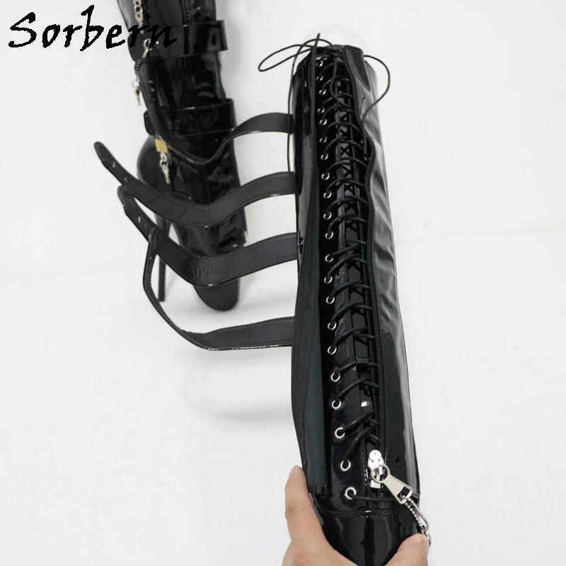 Sorbern 8 Locks Ballets Boots For Women Sm Fetish Tip Toe Boots Lockable Zippers Play Fun Footwear Bdsm Shoes