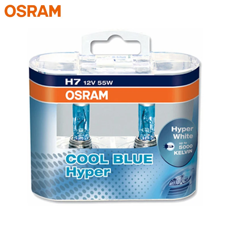 OSRAM H7 Halogen Headlight Car Light 5300K Original Genuine 12V Car Fog Lamp 62210CBH 55W Cool Blue Hyper White (2 Pieces)