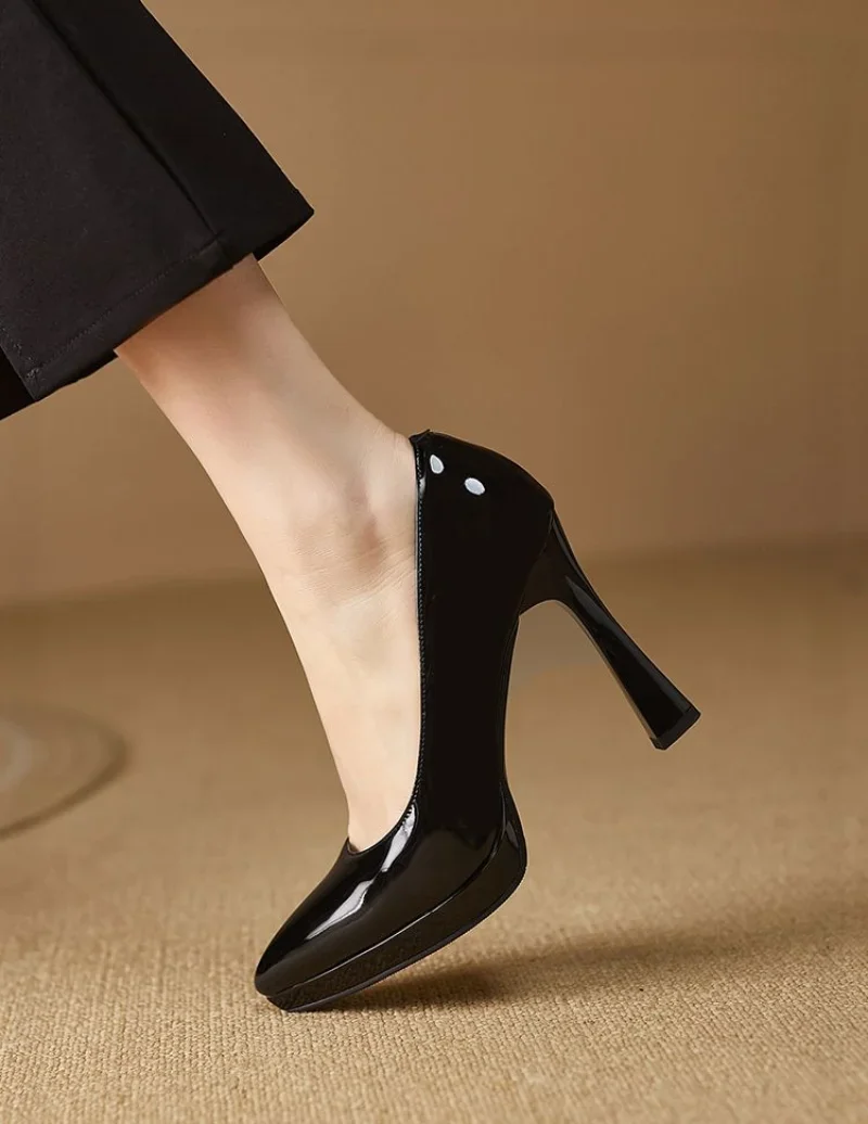 Shoes for Women Thin Heels Black Normal Leather Casual Super High Heel Sexy Woman Footwear Pointed Toe Platform Y2k Korean Style