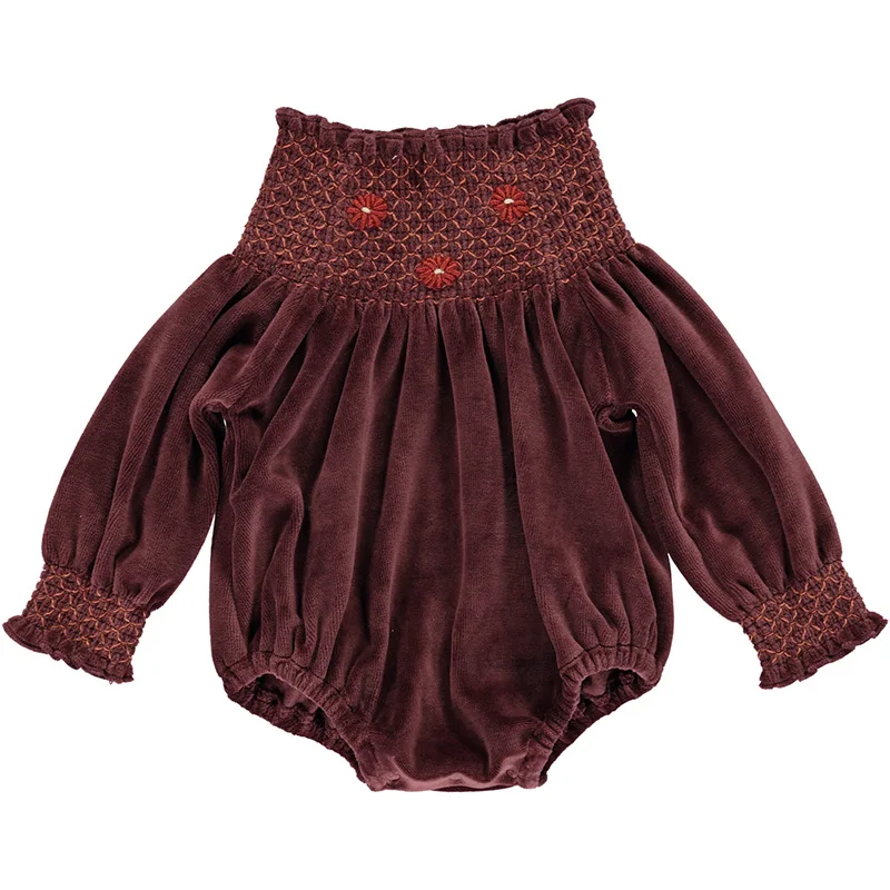 In Stock 2025 Autumn and Winter BEO Girls Clothing Velvet Cotton Heavy Embroidery Dress Baby Crawler Pants Baby Boys Romper