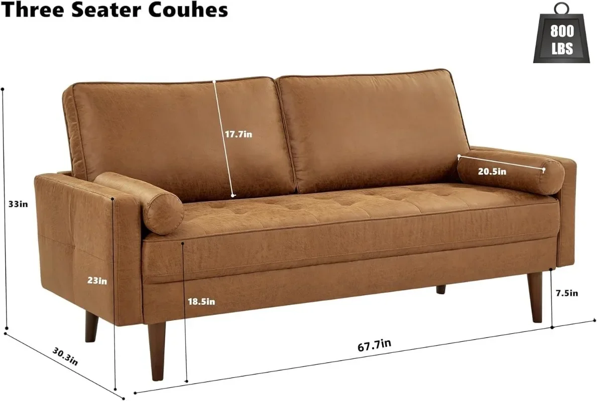 HIFIT Faux Leather Couch Mid Century Modern Sofa Couch w/Tufted Deep Love Seat Pillows & Solid Wood Frame Home Sofa Living Room