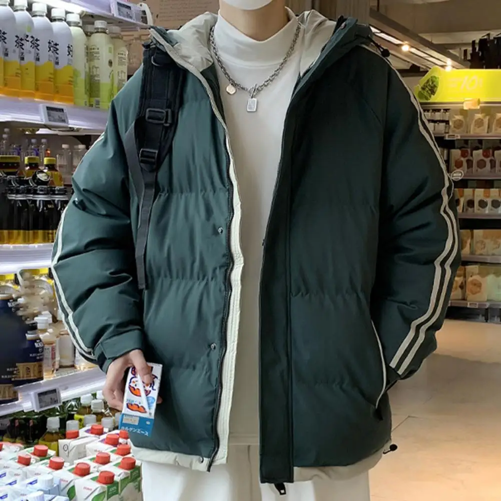 Jaket Katun Berkerudung Pria Jaket Berlapis Tahan Angin Jaket Katun Berkerudung Tahan Angin untuk Pria dengan Desain Patchwork Warna Lengan Panjang