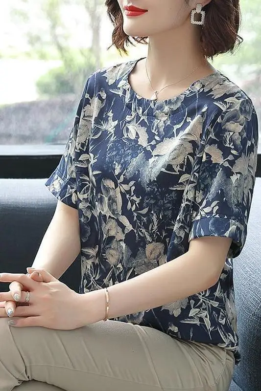Mom Printed Top Short-sleeved New Noble Lady Style