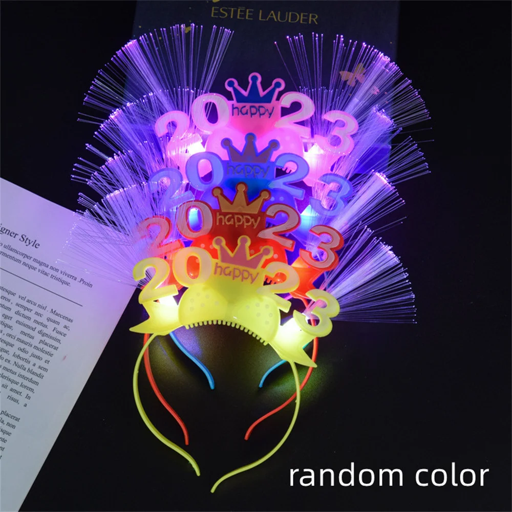 Digital Head Wearing Glowing Hair Strap Sparkling Fun Fiber Strap Creative Fashion New Year Party Props Happy New Year Strap