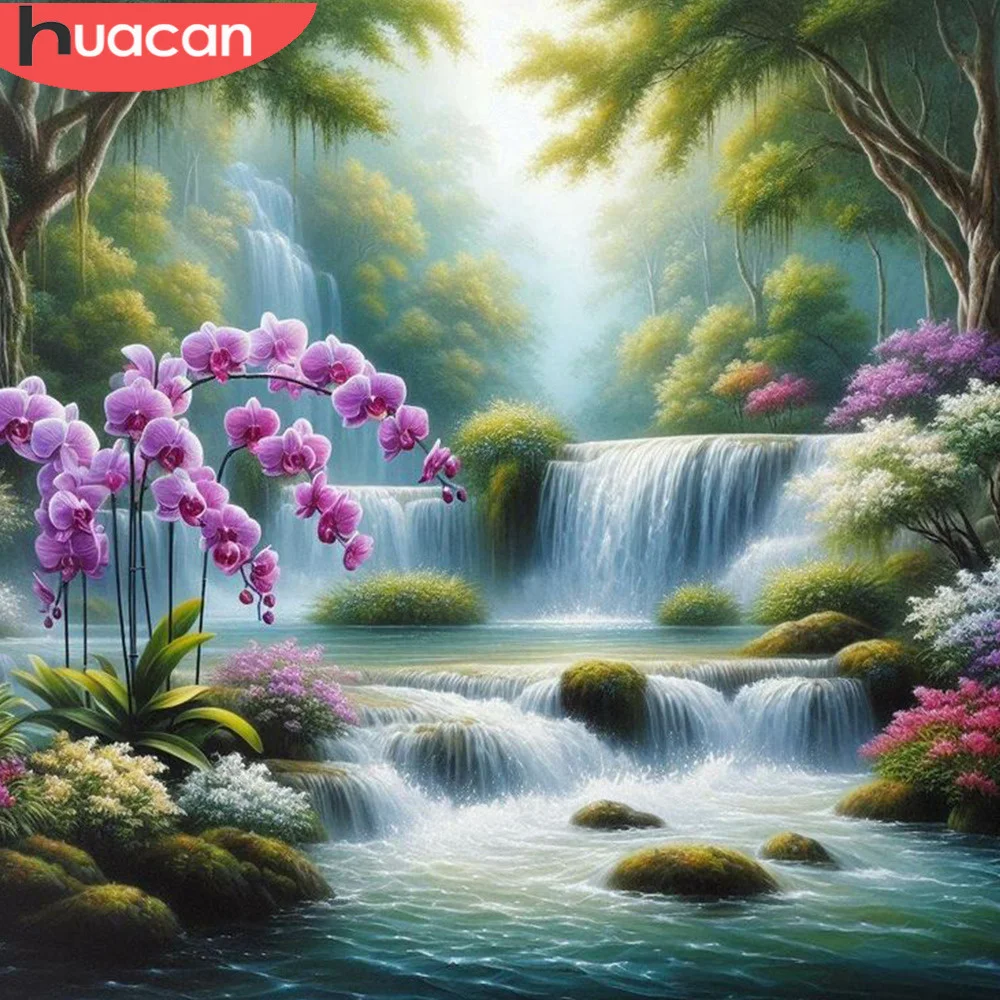 Huacan Diamant Malerei Wasserfall Mosaik Blume volle quadratische runde komplette Kit Kunst handwerk Wohnkultur Geschenk