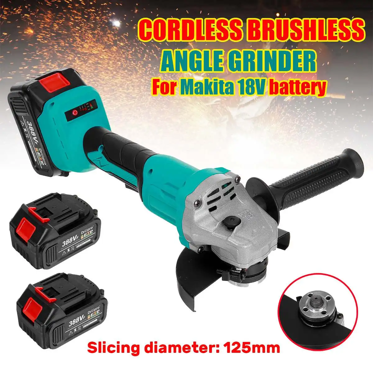 

125mm Brushless Electric Angle Grinder 388VF Rechargable Cordless Grinding Machine Power Tools For Makita 18V Battery