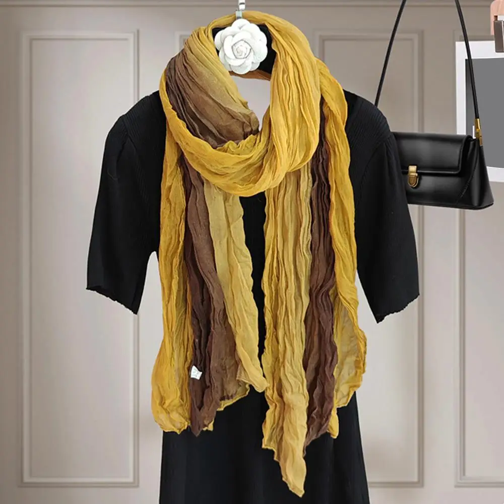 

Осень-зима, градиентный синий шарф, шарф в этническом стиле в стиле ретро, женский длинный плиссированный платок с принтом тай-дай, шарфы, уличный плиссированный шелковый шарф