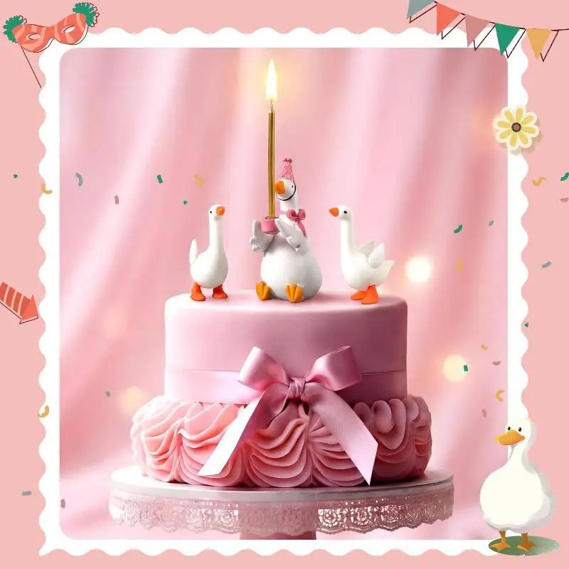 Cute Gooses Candle Holders Gooses Figurine With Pink Party Hat Design Perfect For Birthday Party Desktop Decor And Holiday Gifts