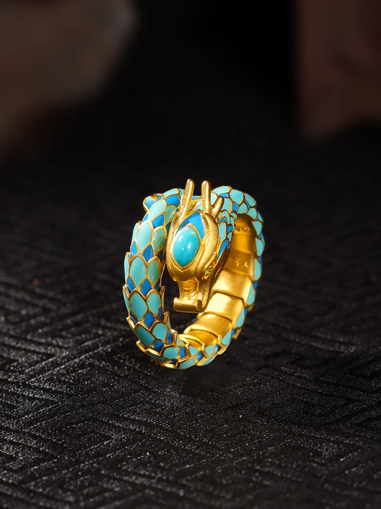 The palace made a 999 gold ring made of pure gold, with ancient gold and 95 supreme diamond enamel women's ring