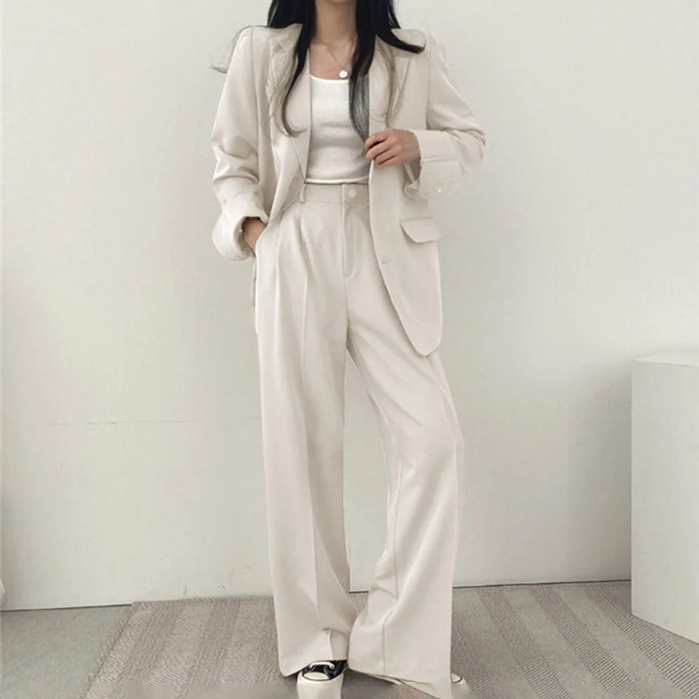 Autumn Casual Blazers Pant Sets Women 2024 Fall 2 Piece Sets Single Breasted Office Lady Pantsuit Solid Trousers Coats Tops Suit