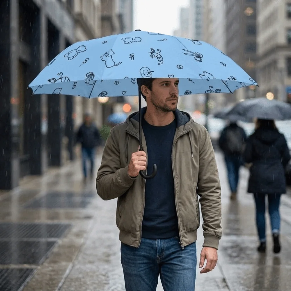 

Автоматический зонт двойного назначения с защитой от ультрафиолета, с мультяшными рисунками, складной, ветрозащитный, для защиты от солнца и дождя