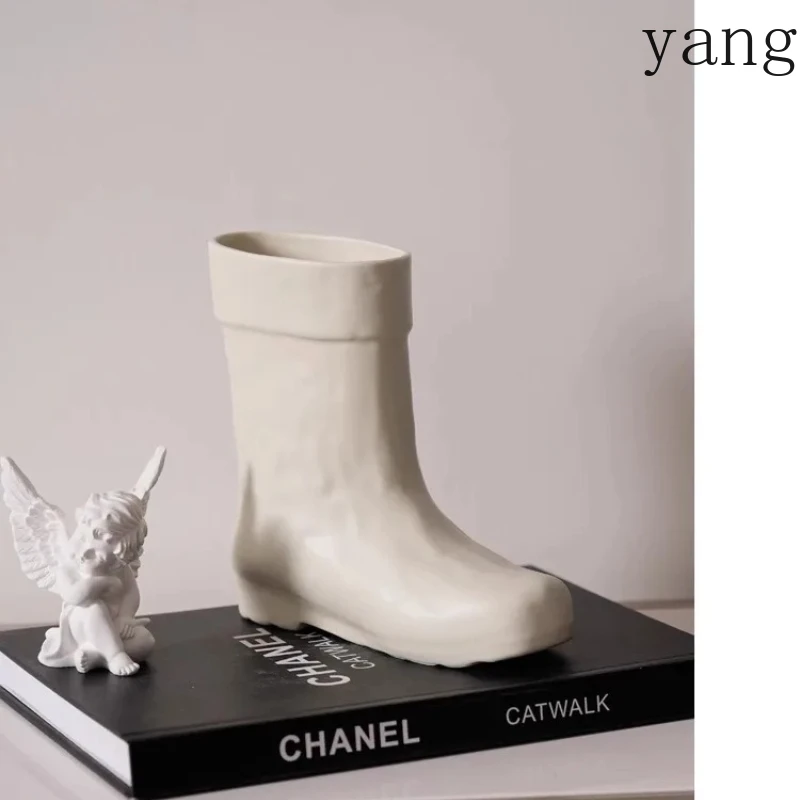 Boot-shaped ceramic vase book artificial flower decoration vase room aesthetic decoration