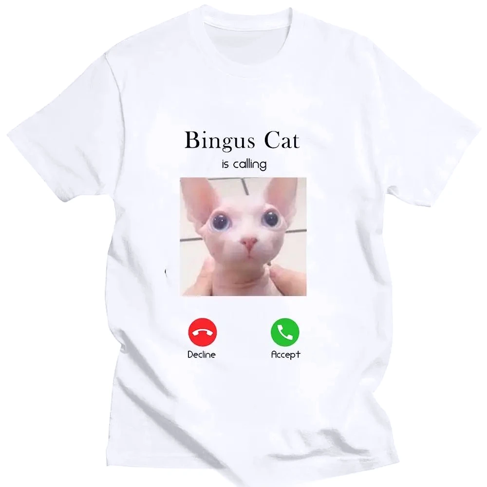Bingus Cat Is Calling Memes 2026 New Fashion Cat Print T-shirt Summer Women Short-sleeved Clothes Sports Couple Funny Tops