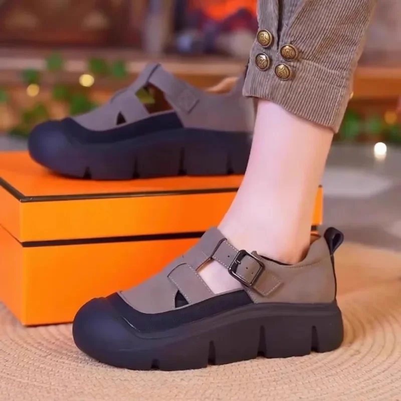 Thick Soled Sports Women\'s Shoes 2024 Summer New Solid Color Lightweight Breathable Height Increasing Sports Women\'s Sandals