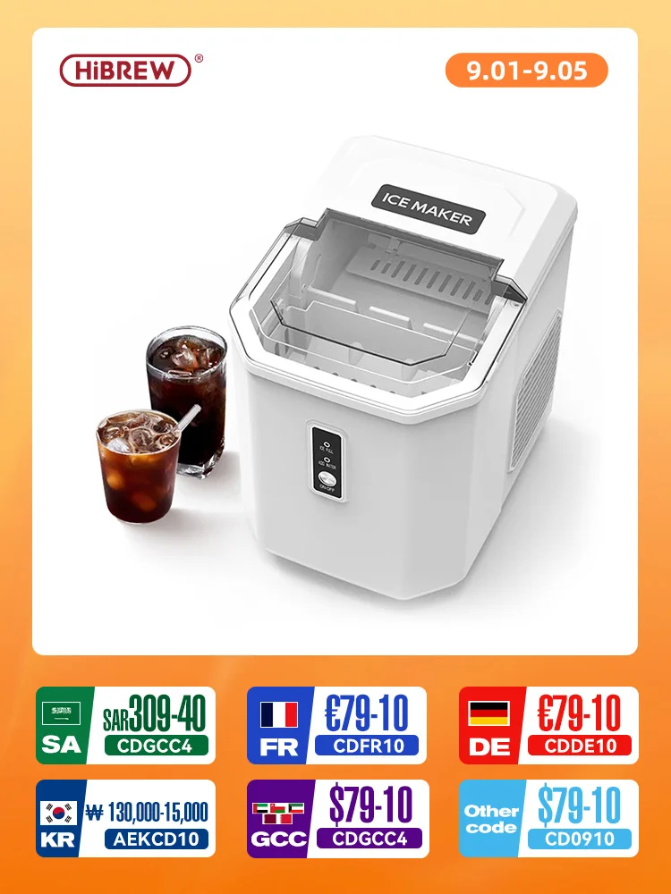 آلة صنع الثلج المنزلية الأوتوماتيكية HiBREW ، التنظيف الذاتي ، المطبخ ، المكتب ، البار ، الحفلات ، 60 هرتز ، 50 هرتز