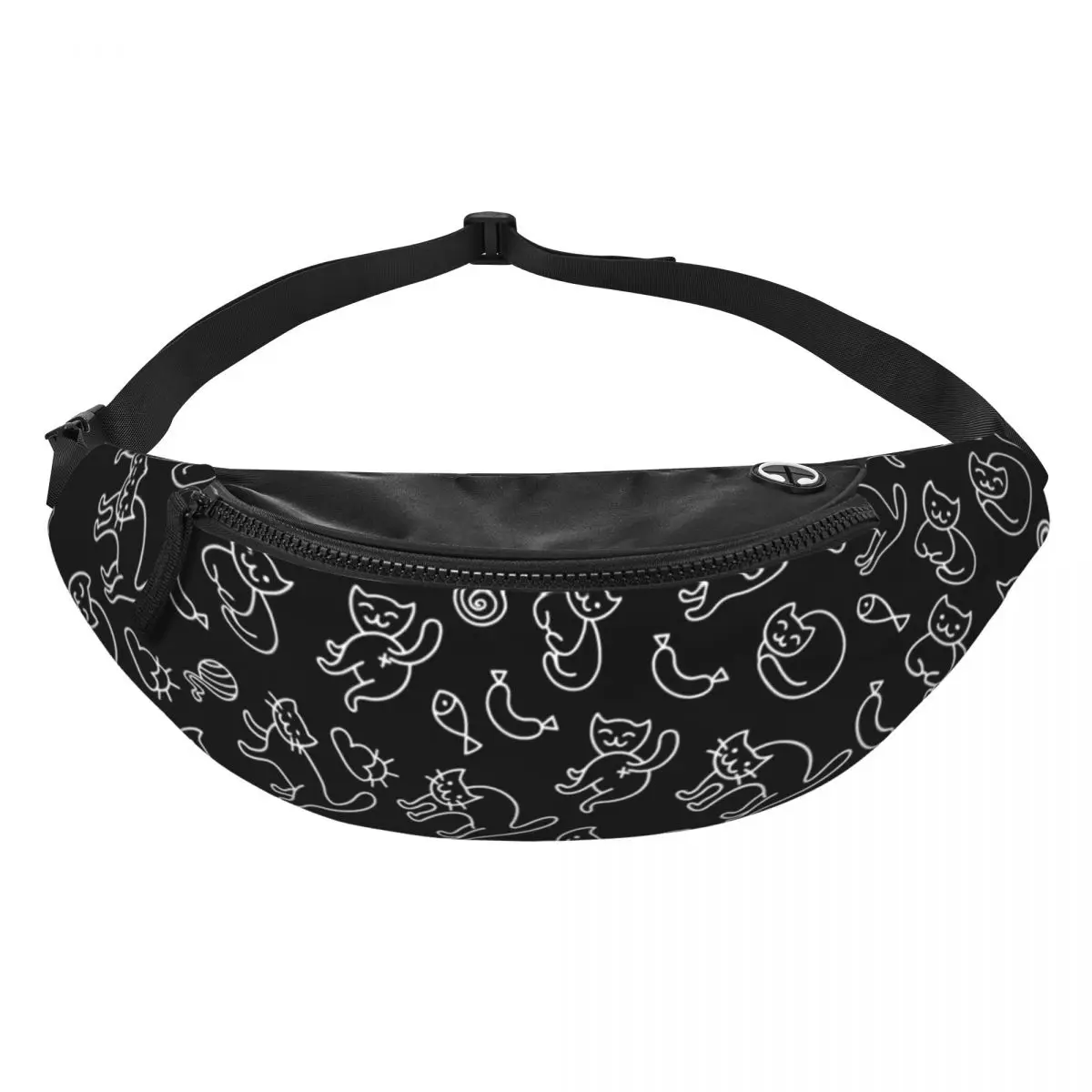 Custom Cartoon Kitten Black Cat Fanny Pack Women Men Cool Crossbody Waist Bag for Camping Biking Phone Money Pouch