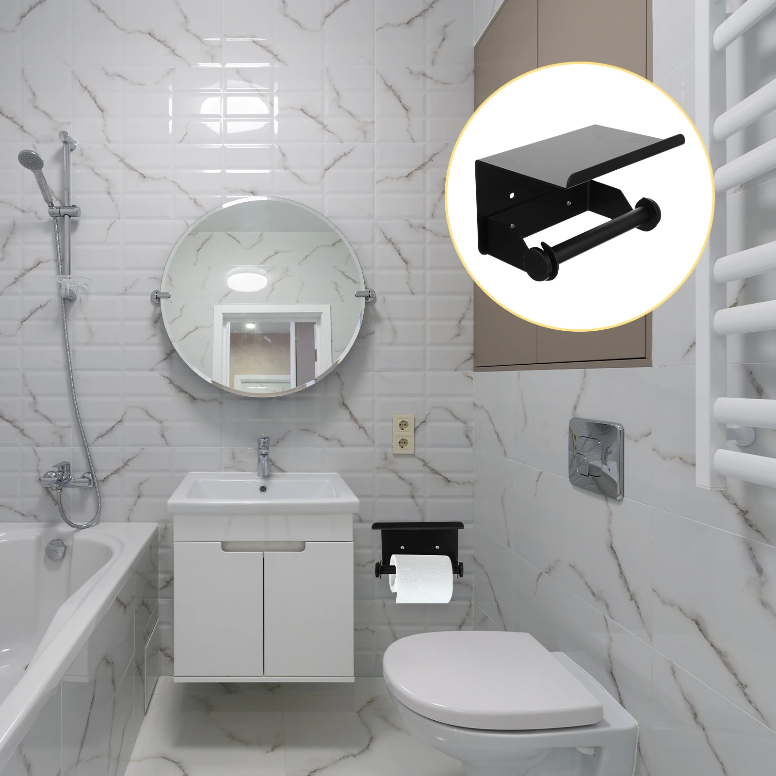 

Stainless Steel Toilet Paper Holder Shelf Wall Mounted Bathroom Toilet Paper Roll Holder Storage Rack Strong Bearing