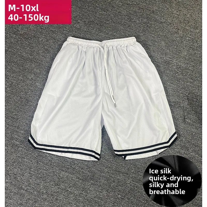 Celana Olahraga Pria Celana Lurus Ukuran Besar Musim Panas Pinggang Elastis Longgar Kasual Pantai Lari Fitn Kering Cepat Sutra Es