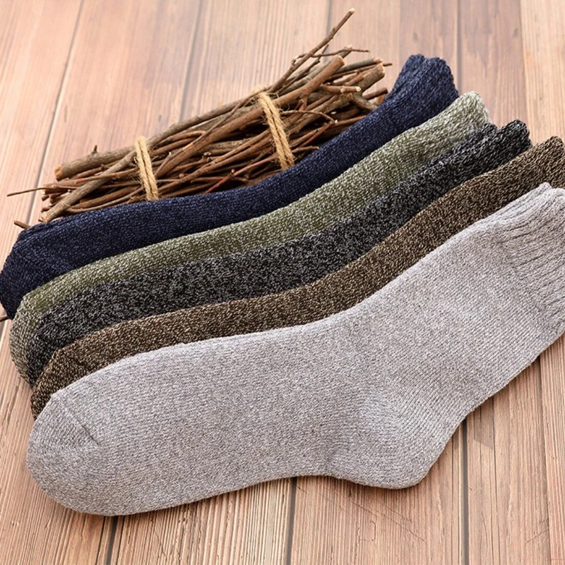 6pcs Winter Solid Color Warm Knitted Thick Socks for Women Men Cotton Wool Plush Warmer Against Cold Unisex Funny Sock 3 pairs