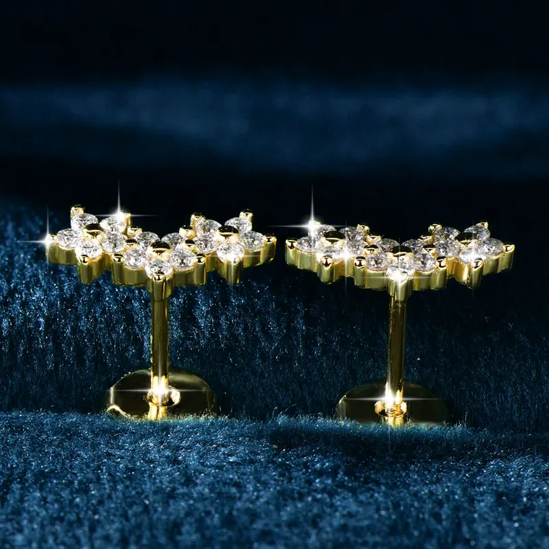 Lnngy Zertifizierte Moissanit-Ohrstecker Niedliche Blumen-Knorpel-Ohrringe für Frauen Exquisiter Fünfzackiger Stern Ohrschmuck Geschenk – Detail 4