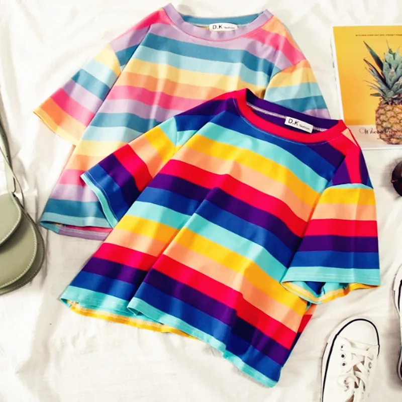 

Women Summer Tops T Shirt Strip Shirts Strip Tees Vintage Hot Short Sleeve Plus Sizes T Shirts Loose Casual Tees