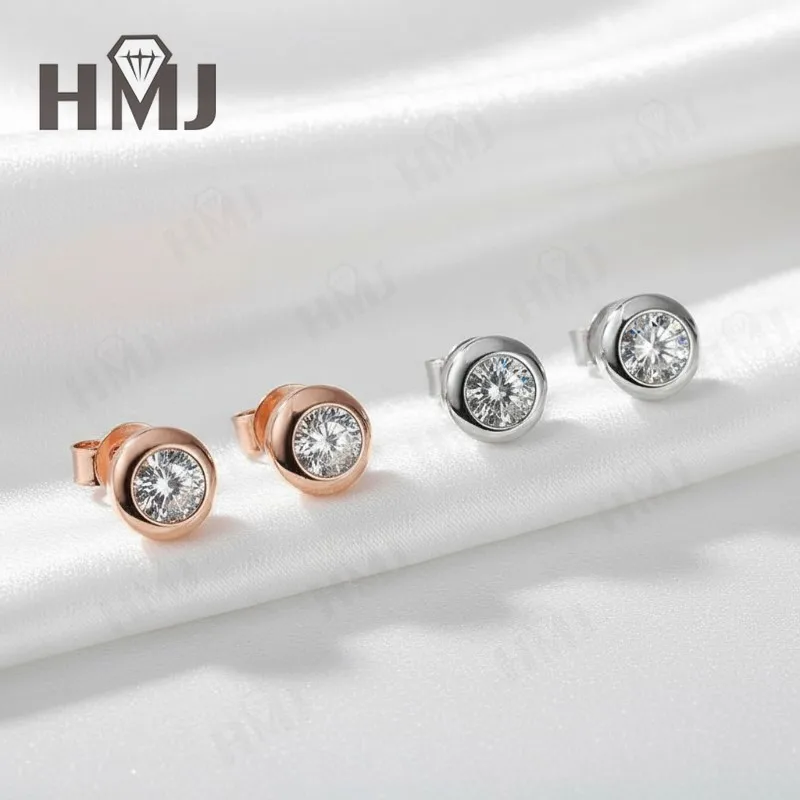 

Moissanite Earrings Round Oval Shape Bezel Setting 925 Sterling Silver Pass Diamond Tester Christmas Thanksgiving Gift Daily