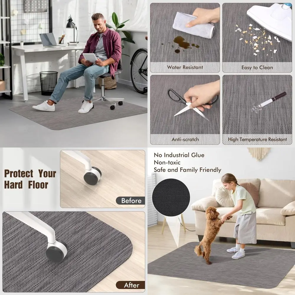 

Large Anti-Slip PVC Chair Mat for Hardwood and Tile Floors, 47.2 x 60, Grey