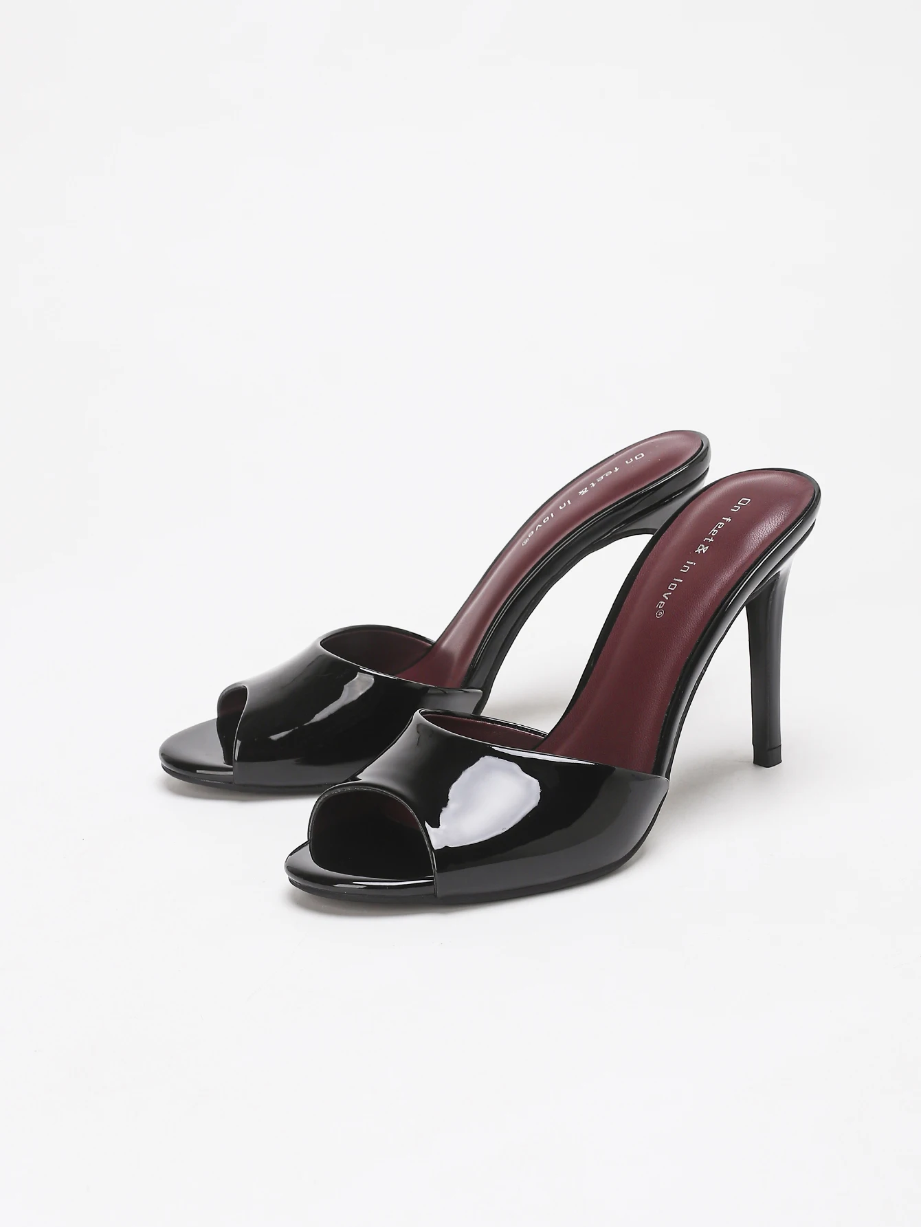 Women Glossy Patent PU Leather Open Peep Toe Slide Mule Sandals Slip On Stiletto High Heels Ladies Backless Slippers For Party