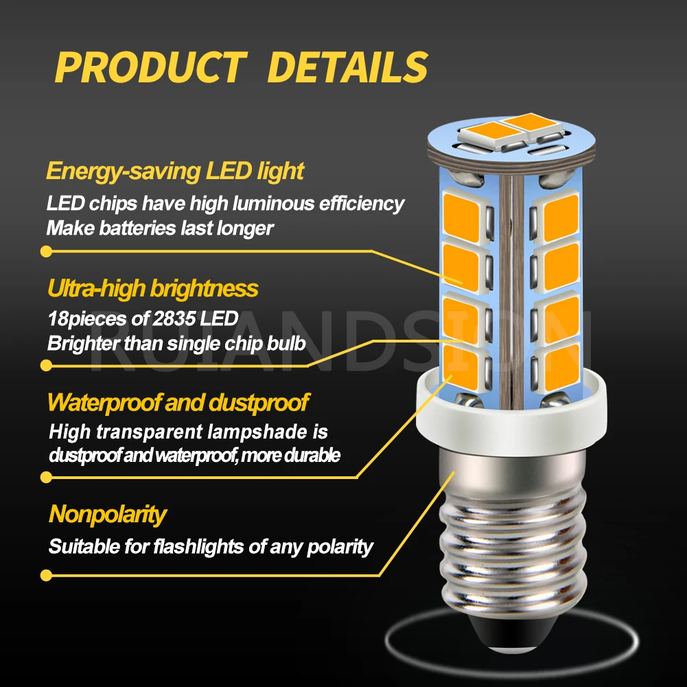 Ruiandsion E10 LED bulbs 2835 18smd Chips Spiral Base Soft Yellow 12V Non-polarity  for Decorative Lights Auto instrument