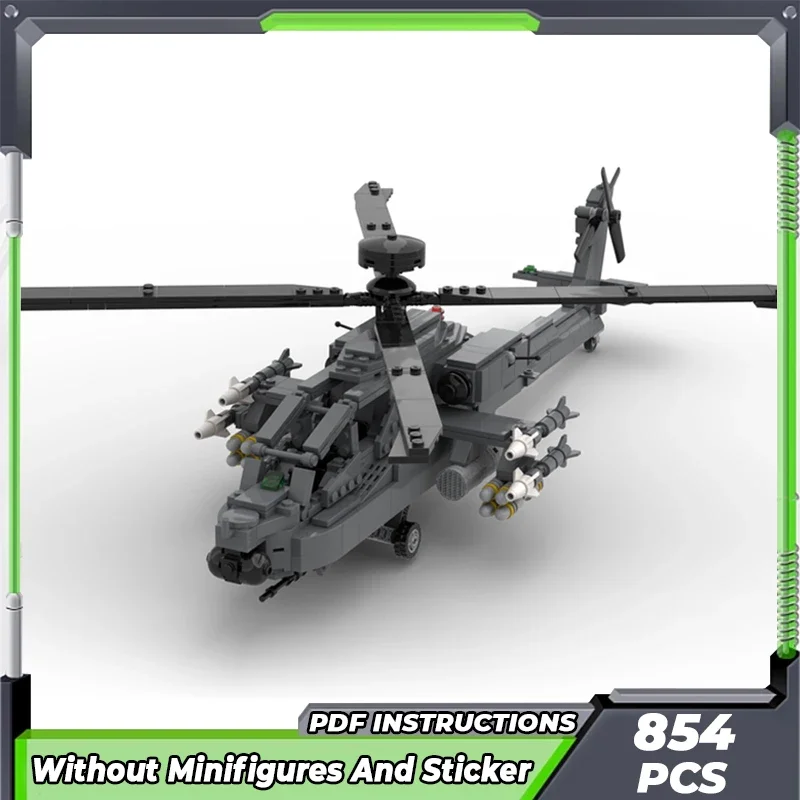 MOC-Construindo Tijolos de Blocos Modulares para Crianças, Modelo Militar, AH-64D, Apache Longbow, Tecnologia de Helicóptero, Montagem DIY, Brinquedos Presentes