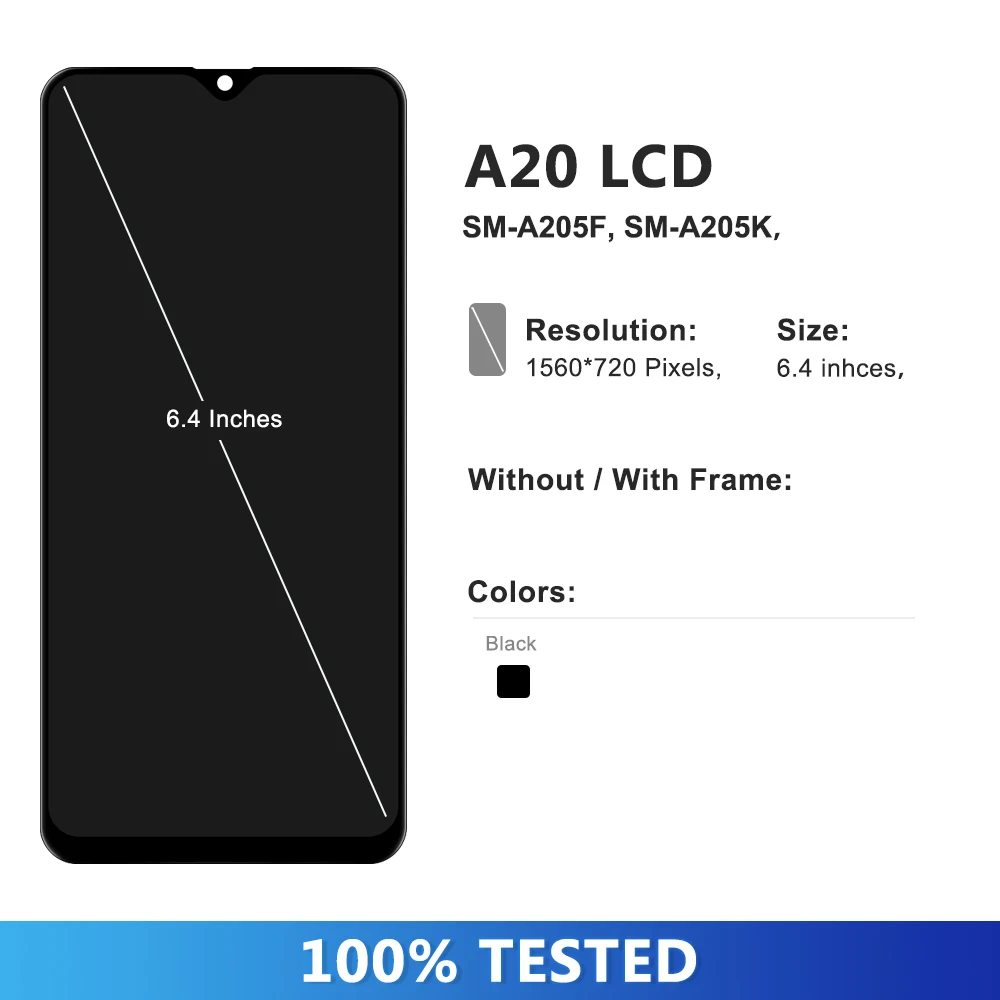 AMOLED Display For Samsung A20 SM-A205F/DS LCD Display Touch Screen Digitizer Assembly Replacement For A20 Screen Replacement