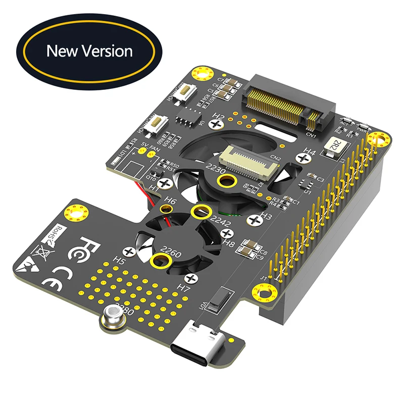 

NVMe M Key to PCI-E Adapter Support 2230 2242 2260 2280 M.2 NVME SSD Cooler Fan RGB LED Dual Switch FFC Cable for Raspberry Pi 5