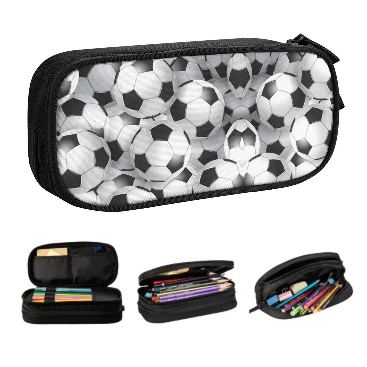 Estuches de bolígrafos de fútbol personalizados, estuche de lápices blanco y negro para niña y niño, caja de bolígrafos deportivos de gran almacenamiento, bolsa de suministros escolares