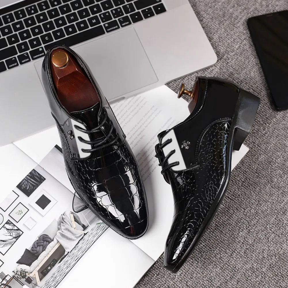 New arrival Men's Dress Shoes Cracked Stripe Classic Formal Business Oxford Shoes Casual Lace Up Mens Derbys Shoes