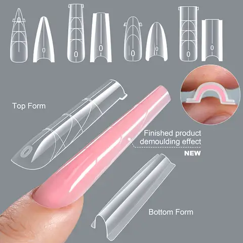 256pcs Sandwich Dual Nail Mode For Nail Extension Almond Coffin 16Size Reusable Top Bottom Forms Nail Art Extension Tools
