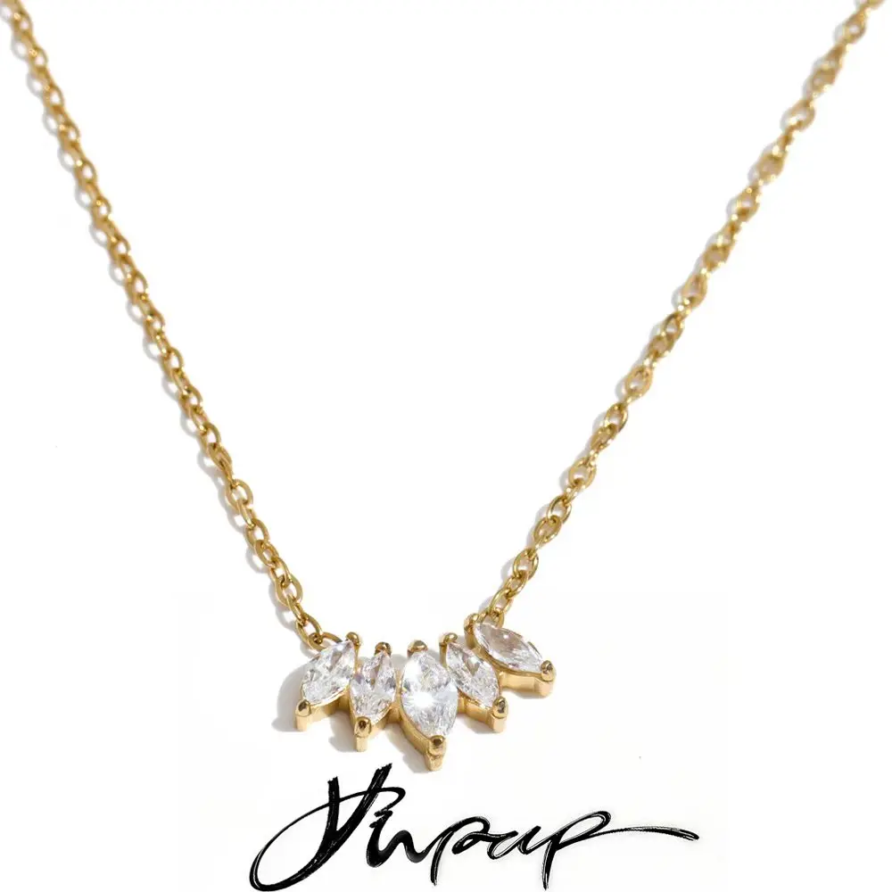 Yhpup Stainless Steel Zirconia Necklace Pendant PVD Plated New Arrivals High Quality Geometric Collar Jewelry Accessories