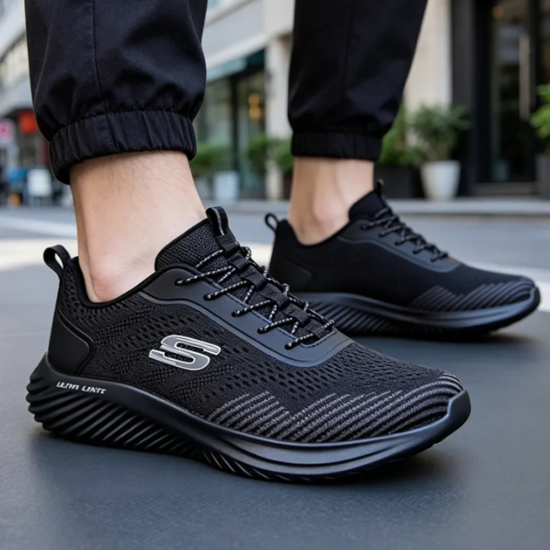 

Skechers Men's Casual Shoes Breathable Mesh RunningSneakersComfort Walking Shoes for Middle-aged & Elderly Dad Shoes 232377-BBK