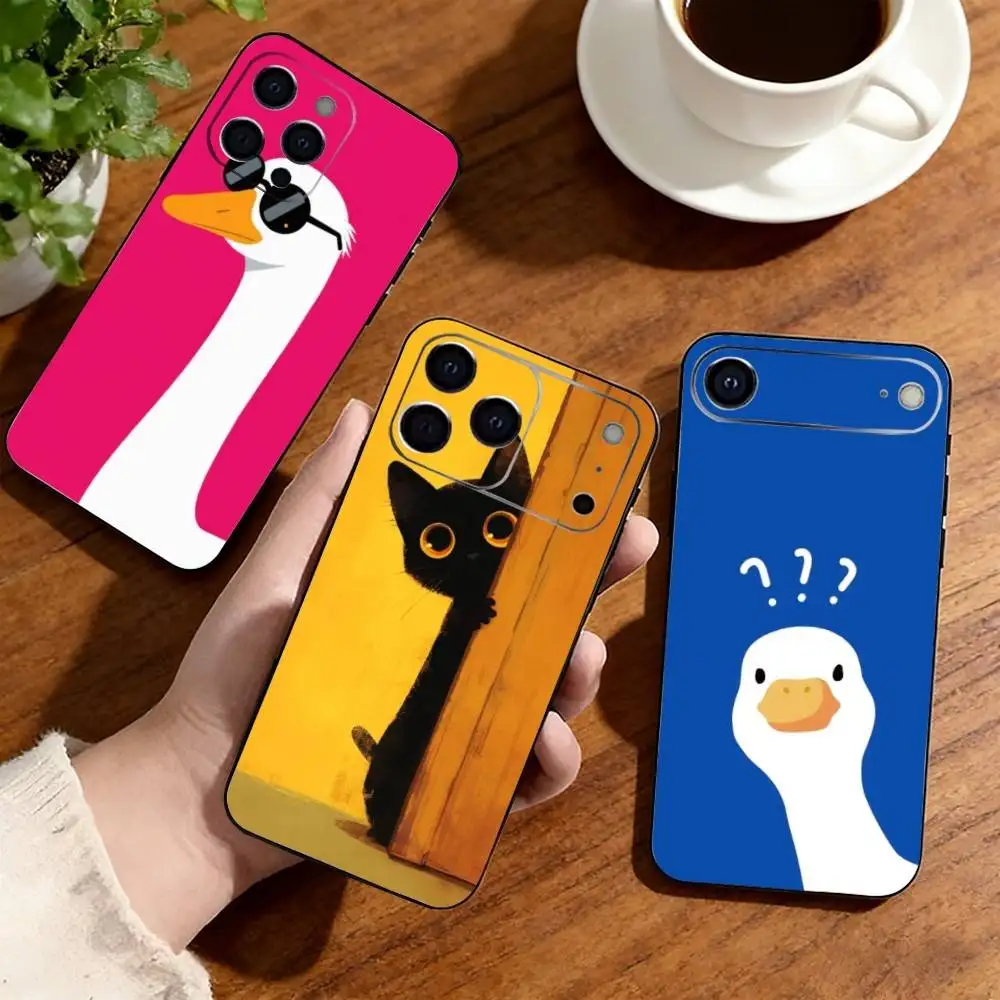 

Cute Cartoon Cat & Duck Aesthetic Phone Case For iPhone17,16,15,14,13,12,11 Plus,Pro Others Soft Black Cover